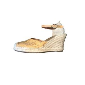Alviero Martini Tilasse Geo World Map Print Wedge Sandals Closed Toe Size 8.5
